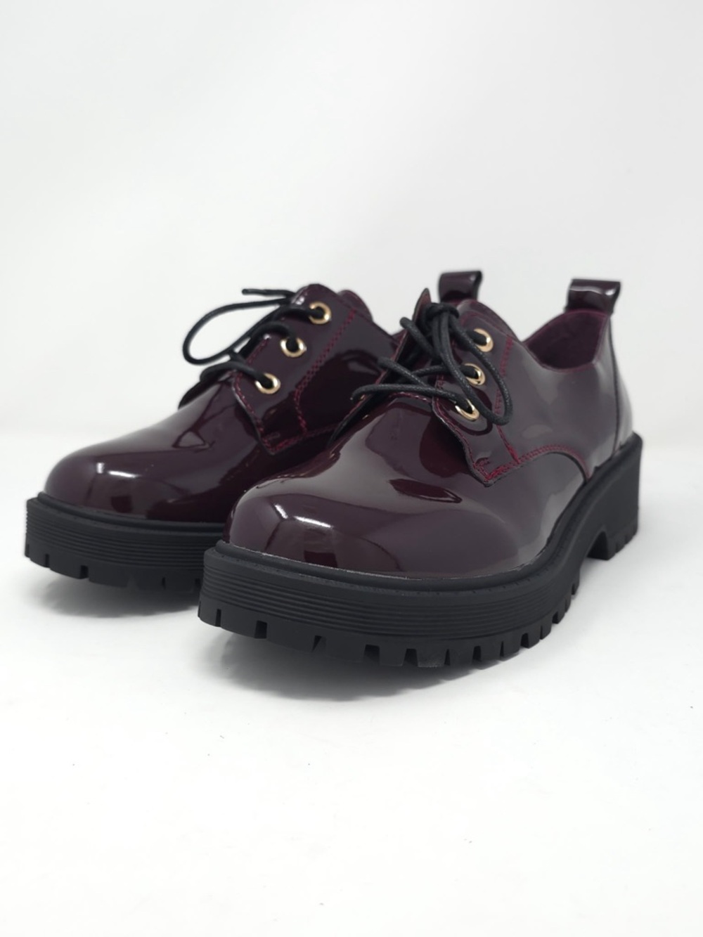 Chunky Platform Oxford Patent Wine Pat Lug Sole Lace Up